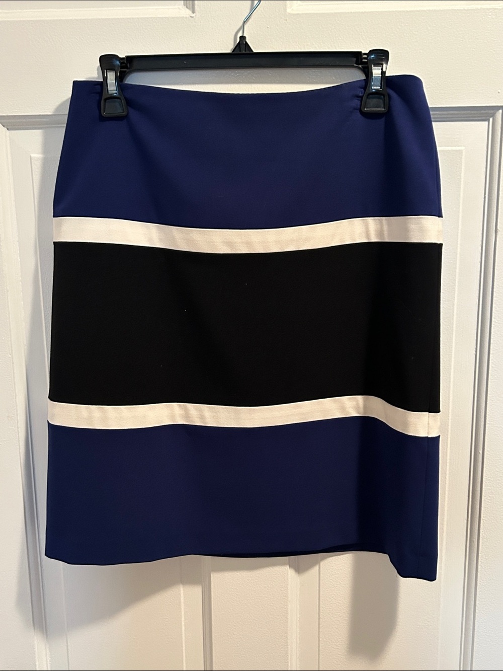 Anne Klein Navy, Black and White Colorblock Midi Skirt